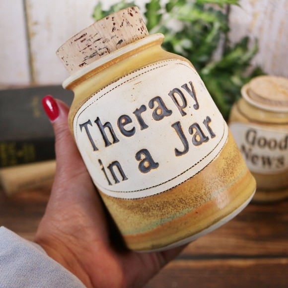 Dr. Brophy Other - Vintage Dr. Brophy's Word Jar THERAPY IN A JAR Clay 1991 Cork Top Signed